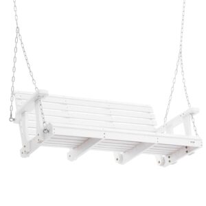 VEVOR Wooden Porch Swing 4.5 ft, Patio Bench Swing for Courtyard & Garden, Upgraded 880 lbs Strong Load Capacity, Heavy Duty Swing Chair Bench with Hanging Chains for Outdoors, White