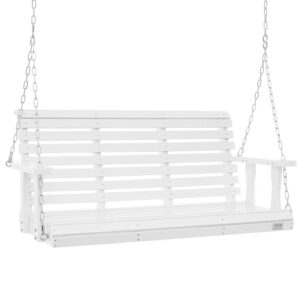 vevor wooden porch swing 4.5 ft, patio bench swing for courtyard & garden, upgraded 880 lbs strong load capacity, heavy duty swing chair bench with hanging chains for outdoors, white