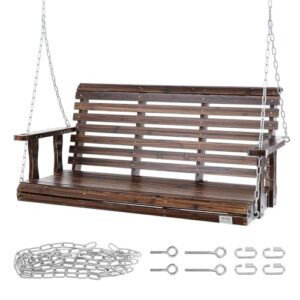 VEVOR Wooden Porch Swing 4.5 ft, Patio Bench Swing for Courtyard & Garden, Upgraded 880 lbs Strong Load Capacity, Heavy Duty Swing Chair Bench with Hanging Chains for Outdoors, Carbonized Brown