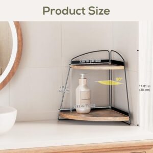 Puricon Bathroom Counter Organizer, 2 Tier Corner Countertop Storage Shelf Bathroom Sink Organizer, Wood Triangle Bathroom Organization for Skincare Kitchen Vanitity- Brown