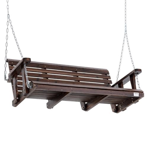 VEVOR Wooden Porch Swing 4.5 ft, Patio Bench Swing for Courtyard & Garden, Upgraded 880 lbs Strong Load Capacity, Heavy Duty Swing Chair Bench with Hanging Chains for Outdoors, Carbonized Brown