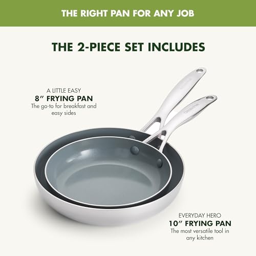 GreenPan Valencia Pro Tri-Ply Stainless Steel 8” and 10” Frying Pan Skillet Set, Healthy Ceramic Nonstick PFAS-Free PFOA-Free Coating, Multi Clad Cookware, Induction, Dishwasher Oven and Broiler Safe