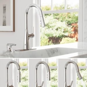 Pfister Tasso Kitchen Faucet with Pull Down Sprayer and Soap Dispenser, Single Handle, High Arc, Polished Chrome Finish, F5297TSOC