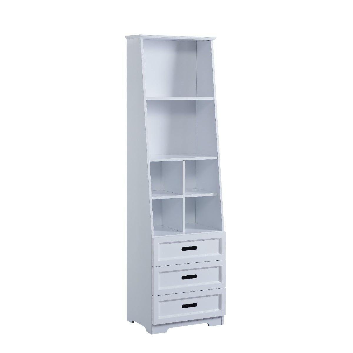 GOWE Kids Funnel White Bookcase Book Shelf Storage Unit with Book Display/Organizer Drawers - Classic White Color