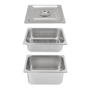 1 set 1/2 size stainless steel steam hotel pan steam table pan food service pan for party, kitchen, restaurant, hotel w/perforated pan + lid