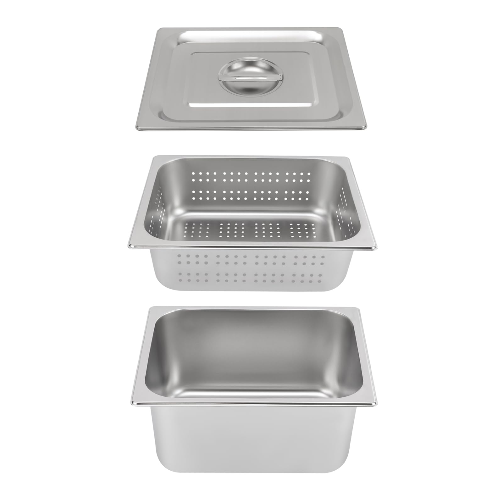 1 Set 1/2 Size Stainless Steel Steam Hotel Pan Steam Table Pan Food Service Pan for Party, Kitchen, Restaurant, Hotel w/Perforated Pan + Lid