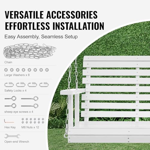 VEVOR Wooden Porch Swing 4.5 ft, Patio Bench Swing for Courtyard & Garden, Upgraded 880 lbs Strong Load Capacity, Heavy Duty Swing Chair Bench with Hanging Chains for Outdoors, White