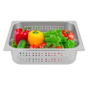 1 Set 1/2 Size Stainless Steel Steam Hotel Pan Steam Table Pan Food Service Pan for Party, Kitchen, Restaurant, Hotel w/Perforated Pan + Lid