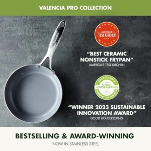 GreenPan Valencia Pro Tri-Ply Stainless Steel 8” and 10” Frying Pan Skillet Set, Healthy Ceramic Nonstick PFAS-Free PFOA-Free Coating, Multi Clad Cookware, Induction, Dishwasher Oven and Broiler Safe