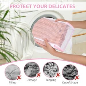 Abeillo 2 Pcs Sock Laundry Bag for Washing Machine, Honeycomb Mesh Laundry Bags with Handle, Large Opening Delicate Wash Bag for Coat, Sweater, Lingerie Sock Sheet(Pink,7.9×13.4inch,11.8×15.7inch)