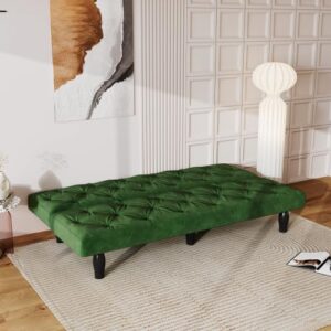 anwickjeff 66'' Velvet Convertible Futon Sofa Bed, Mid Century Small Green Couch Sleeper Loveseat with Golden Metal Legs, Modern Couches for Small Spaces,Bedroom (Green)