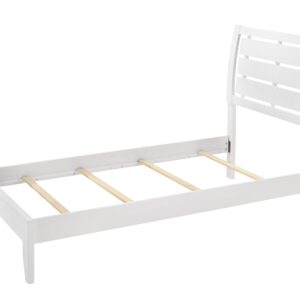 GOWE 1pc Twin Size White Finish Panel Bed Geometric Design Frame Softly Curved Headboard Wooden Youth Bedroom Furniture