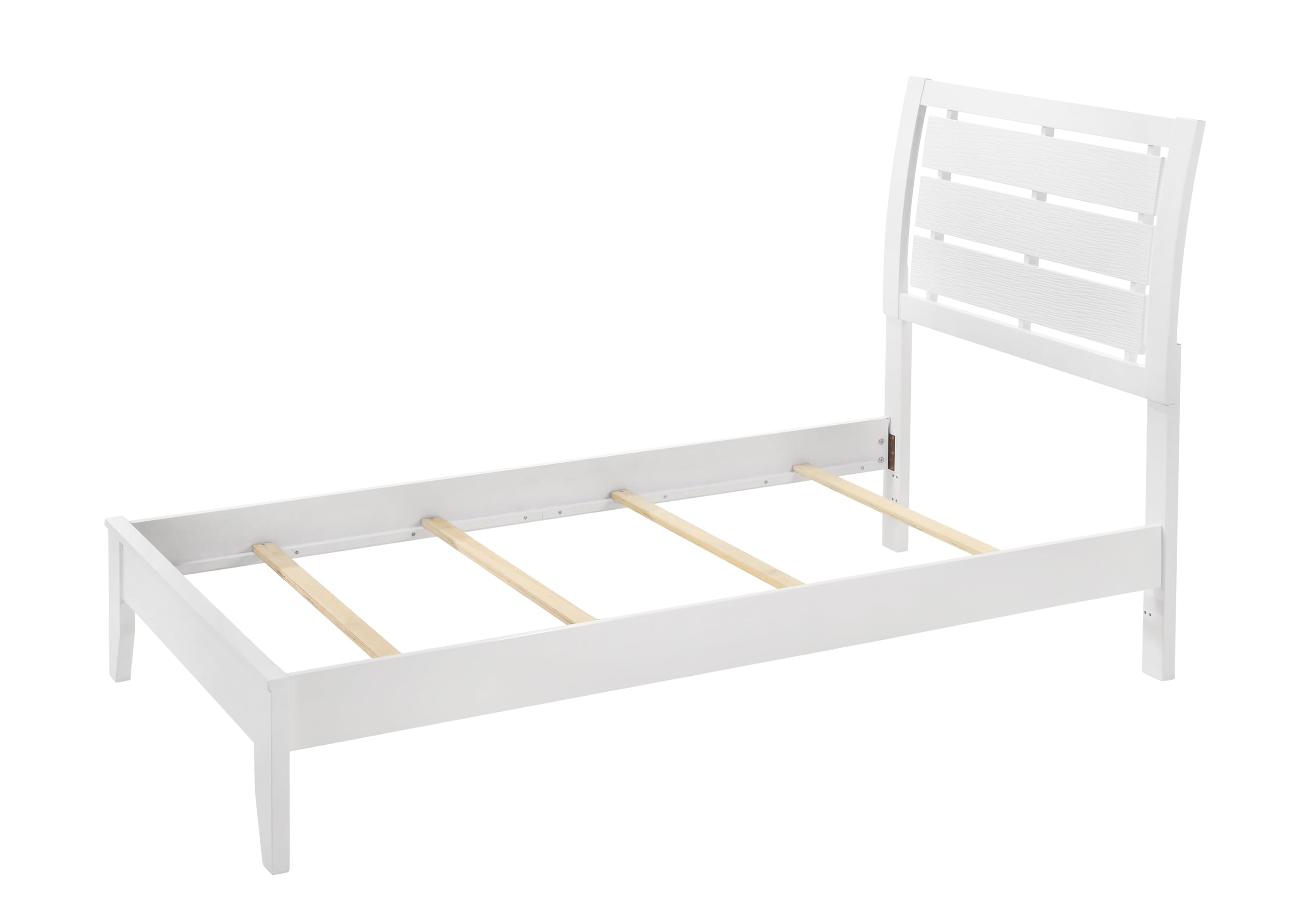 GOWE 1pc Twin Size White Finish Panel Bed Geometric Design Frame Softly Curved Headboard Wooden Youth Bedroom Furniture