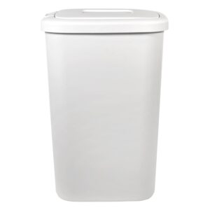 gglzxfnc solid color 13.3 gal touch top plastic trash can, spring loaded lid garbage bin for kitchen,home, bedroom, bathroom,office & slim space-saving (white)