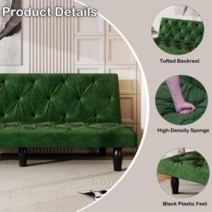 anwickjeff 66'' Velvet Convertible Futon Sofa Bed, Mid Century Small Green Couch Sleeper Loveseat with Golden Metal Legs, Modern Couches for Small Spaces,Bedroom (Green)