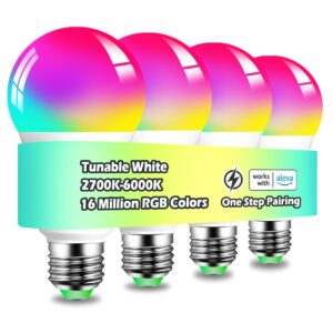 melpo smart light bulbs, 1300lm color changing light bulb, 16 million colors, tunable white alexa light bulbs, music sync, diy flash, timing, a19 e26 smart bulbs, 130w equivalent, no wifi required.