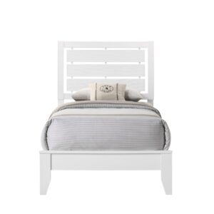 GOWE 1pc Twin Size White Finish Panel Bed Geometric Design Frame Softly Curved Headboard Wooden Youth Bedroom Furniture