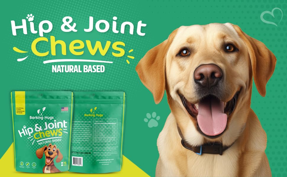 BARKING HUGS Hip and Joint Supplement for Dogs - 500 mg Glucosamine for Dogs per Soft chew - Nature-Based for Maximum Dog Joint Pain Relief - 11 Active Ingredients Support Dog Hip & Joint Care.