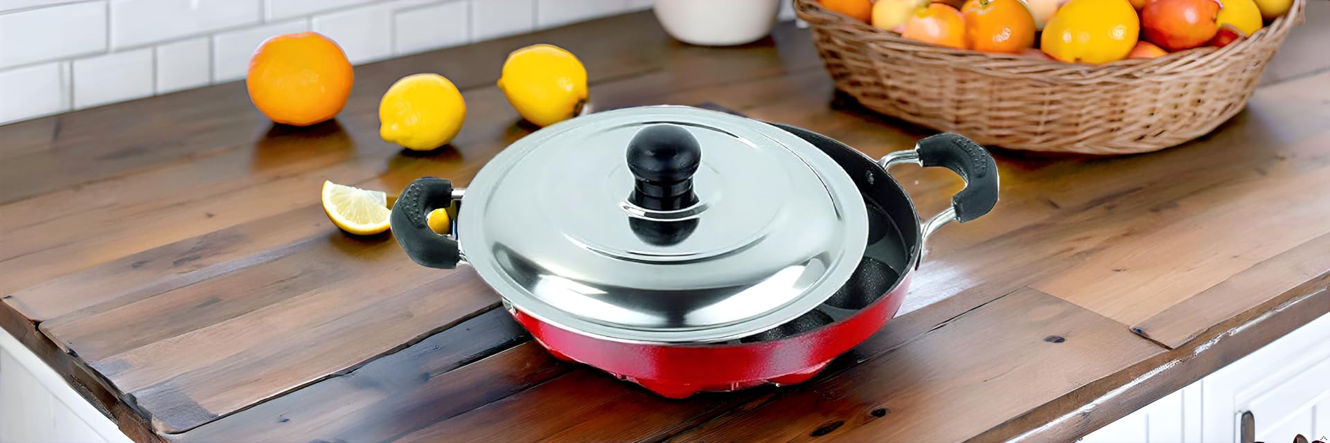 KASHVIYA Heavy 12 Cavities Non Stick Appam Patra With Stainless Lid,Red (Paniyarrakal/Paniyaram/Appam Pan/Maker/Pan Cake Maker), Aluminium (Large Black)(Gas Compatible)