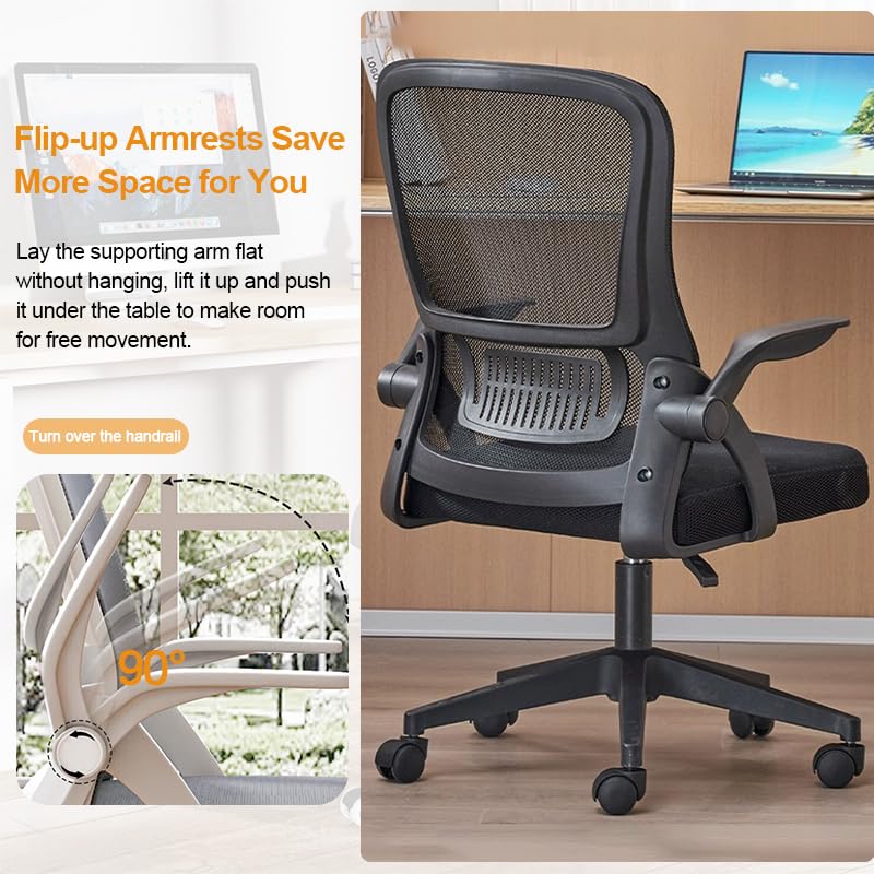 WXJHL Home Office Chair Ergonomic Desk Chair Breathable Mesh Chair High Back Desk Chair with Adjustable Height,Swivel Chair with Flip-Up Arms and Lumbar Support