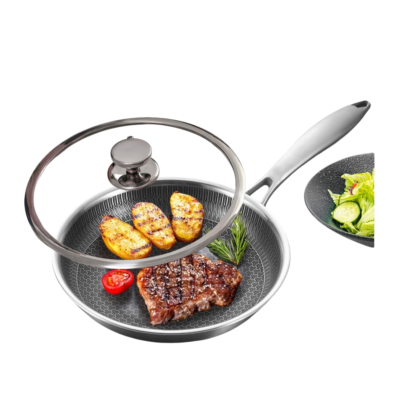 Stainless steel Pan with Lid 8 inch skillet non stick frying pans Stay-cool Handle, frying pans nonstick Dishwasher and Oven-Safe, pots and pans,Nonstick Frying Pan Suitable for All Stove, PFOA Free