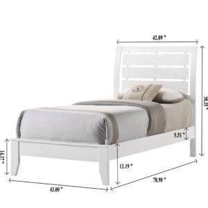 GOWE 1pc Twin Size White Finish Panel Bed Geometric Design Frame Softly Curved Headboard Wooden Youth Bedroom Furniture