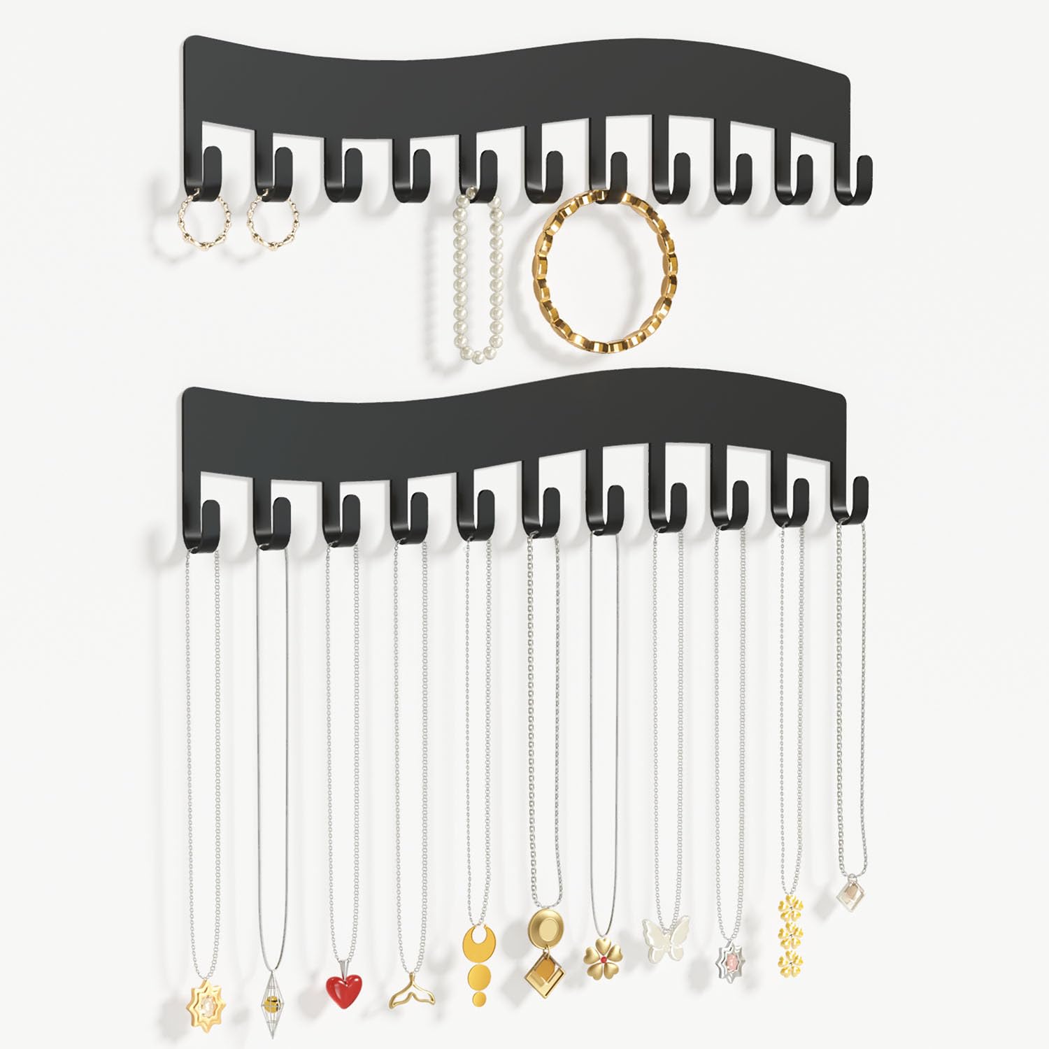 Josmimic Wall Necklace Organizer Holder: Wall Mounted Jewelry Hanging Storage Necklaces Display Hanger Black