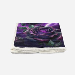 AILONEN 3D Cat Sherpa Fleece Throw Blanket, Oil Purple Rose with Black Cat Sherpa Blanket for Kids Boys Girls,Boho Starry Night Sherpa Throw Blanket All Season, 70 x 55 Inches