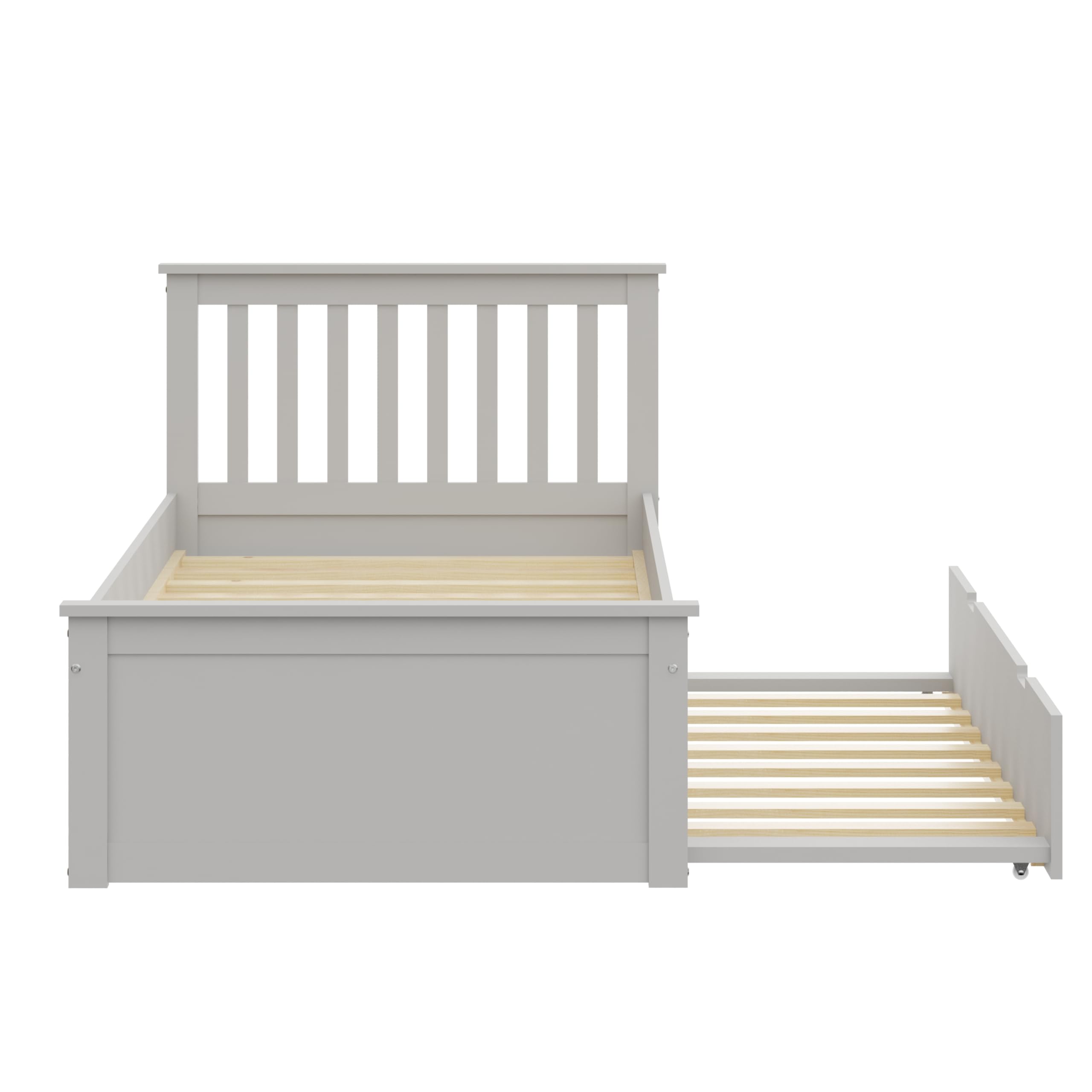 Gray Twin Trundle Bed, Heavy Duty Malibu Solid Wood Bed Frame with Twin Size Pull Out Toddler Trundle Bed for Kids