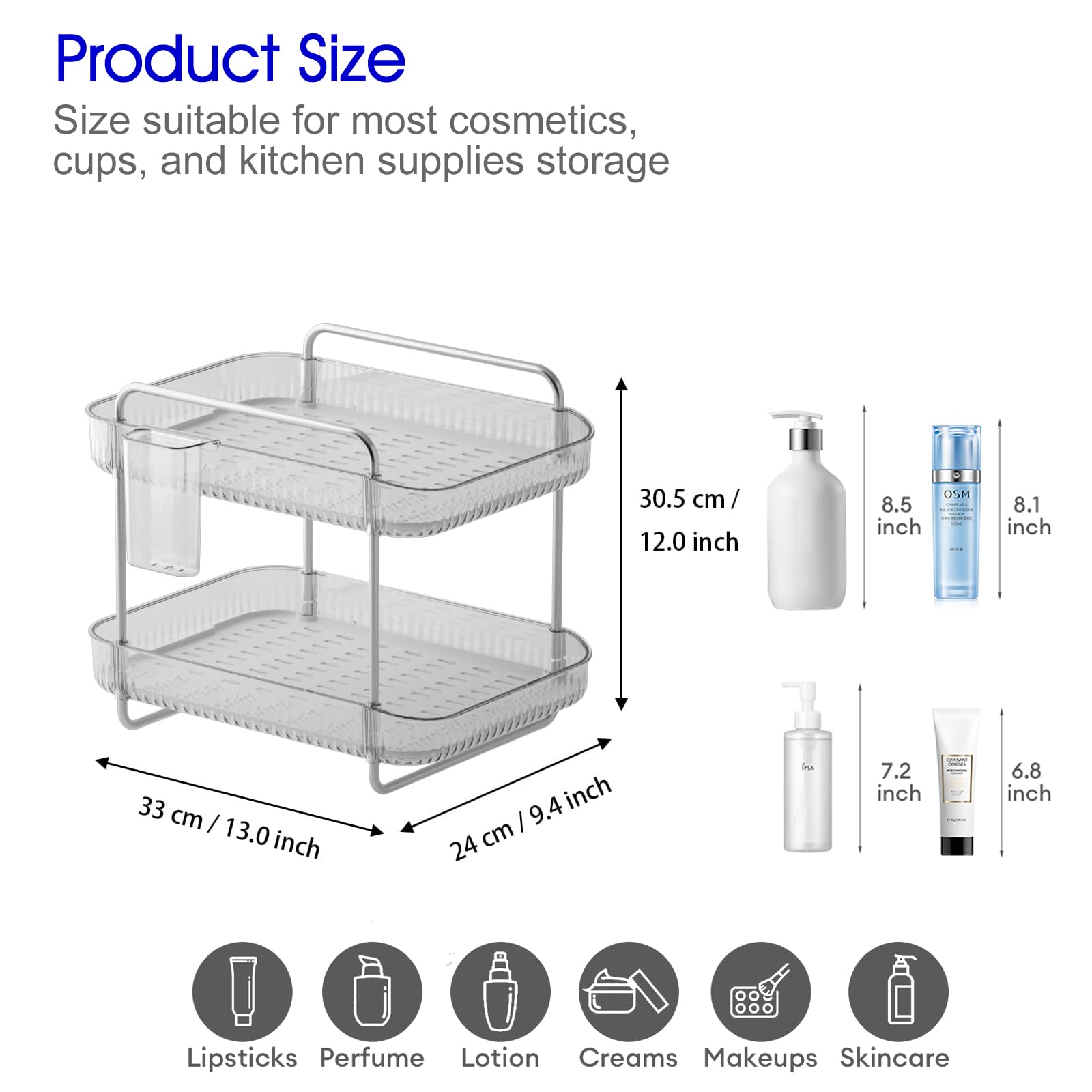 FFK 2 Tier Cup Mug Rack Coffee Bar Drying Holder Stand with Removable Drain Tray Kitchen Countertop Organizer Storage Glass Bottle Drying Holder with Drainage Basket Makeup Skincare Shelf Acrylic