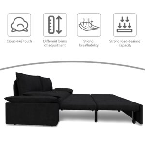 VEPXXP 70.1" Convertible Sleeper Sofa with Pull Out Bed, Futon Sofa Bed Queen Size, Black Loveseat Sofa for Living Room, Small Space Sofa Cama for Apartment