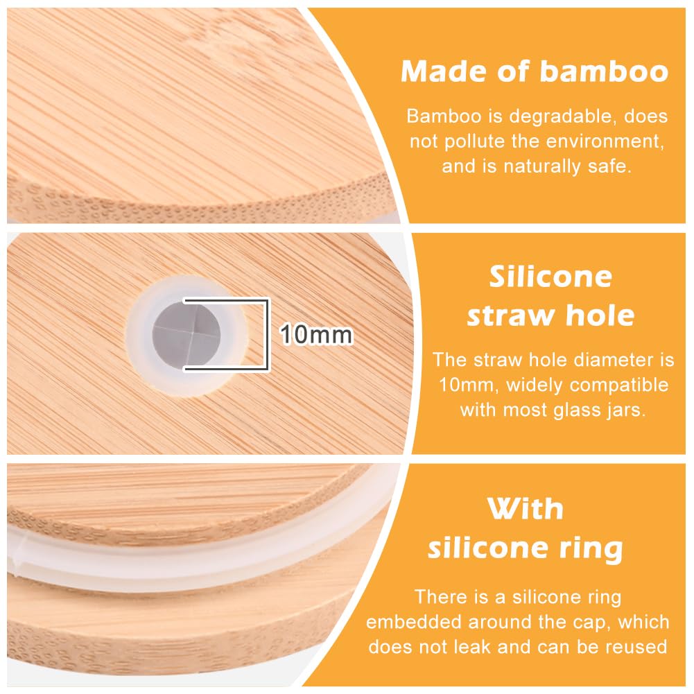 4 pcs Bamboo Lids for Glass Cups Lids for Glass Cups Silicone Lids for Cups Bamboo Lid