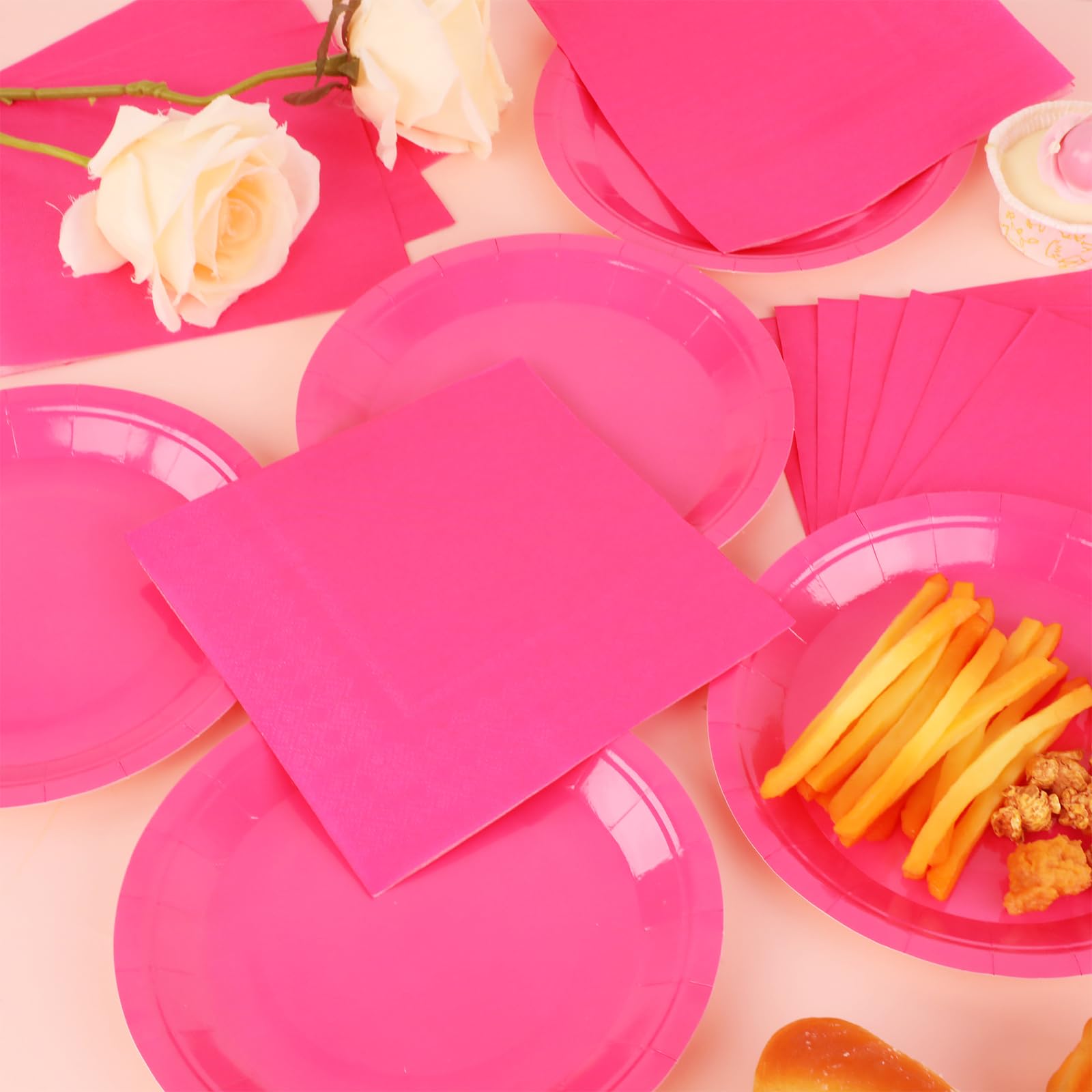 Hot Pink Party Supplies Hot Pink Plates and Napkins for Hot Pink Party Decorations Hot Pink Disposable Table Cover Hot Pink Tableware for Bridal Wedding Birthday Party Baby Shower Serve 20