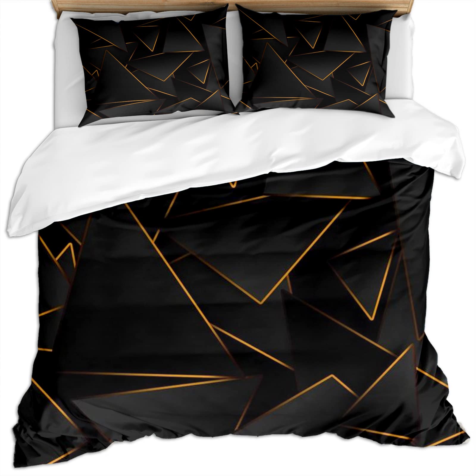 SRHMYWGY Twin Bedding Sets Twin Duvet Covers, Ultra Soft Microfiber Bedspreads with Zipper Closure, 3 Pieces 3D Print Black and Gold Geometric Lines (68 X 86 Inches) - 1 Duvet Cover + 2 Pillowcase