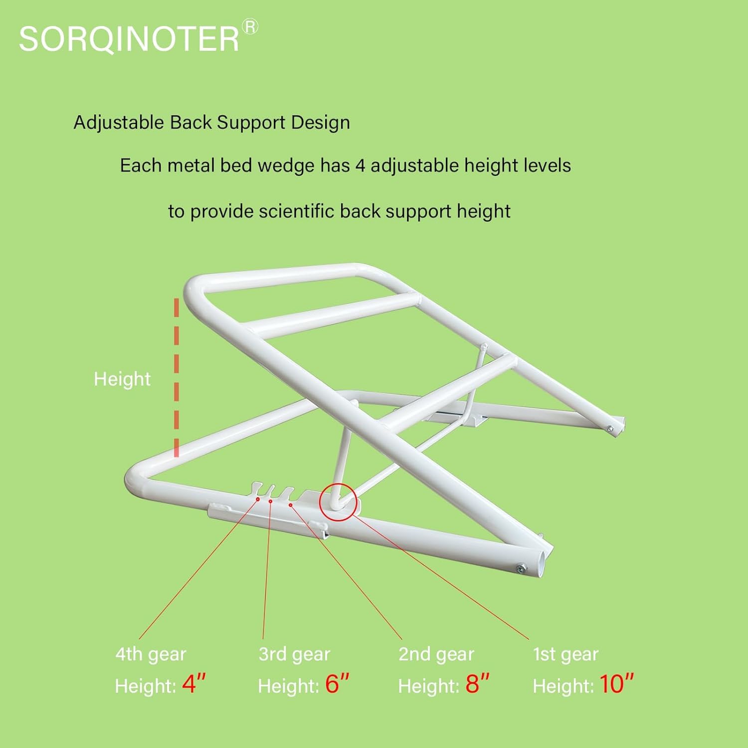 SORQINOTER Metal Mattress Wedge for Acid Reflux, Adjustable Height Bed Wedges Under Mattress, Helps with GERD, Heart Burns, Postoperative Recovery, Snoring, and Congestion - White/2Pack