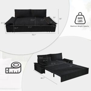 VEPXXP 70.1" Convertible Sleeper Sofa with Pull Out Bed, Futon Sofa Bed Queen Size, Black Loveseat Sofa for Living Room, Small Space Sofa Cama for Apartment