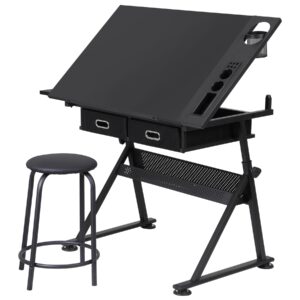 Nova Microdermabrasion Height Adjustable Drafting Table Art Desk Drawing Table Tabletop Adjustable Art/Craft Desk with Stool and 2 Slide Drawers for Reading, Writing, Crafting, Painting Art