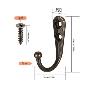 YOUYIDUN 5 Pcs Vintage Coat Hooks Wall Mounted, Heavy Duty Metal Robe Hooks, Black Retro Wall Mounted Clothes Utility Hooks with Screws for Hanging Robe Towels Bags Hats Scarf Key Clothes Coat Hooks