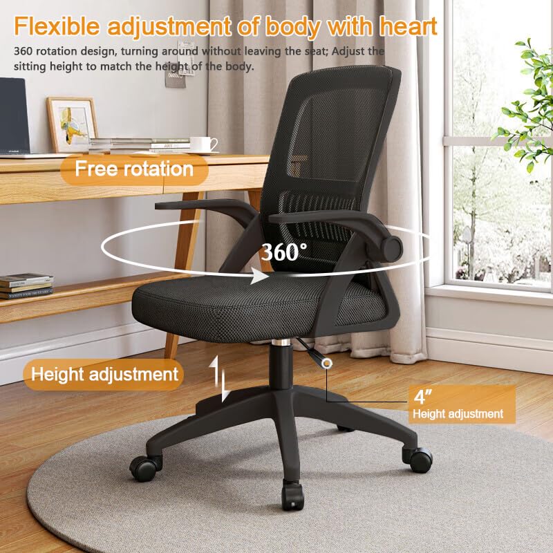 WXJHL Home Office Chair Ergonomic Desk Chair Breathable Mesh Chair High Back Desk Chair with Adjustable Height,Swivel Chair with Flip-Up Arms and Lumbar Support