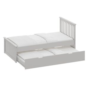 gray twin trundle bed, heavy duty malibu solid wood bed frame with twin size pull out toddler trundle bed for kids