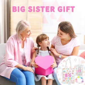 3 Pcs Big Sister Gift 12 oz Pink Sister Cup Insulated Acrylic Tumbler Big Sister Mini Canvas Tote Bag Big Sister Bracelet for Little Girl