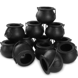 diydec 12pcs mini black cauldron with handle halloween mini witch cauldron kettles multi-purposed small plastic cauldron halloween pot candy holder for halloween & st. patrick’s day party favors decor