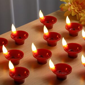 rossesay 48 pcs flameless candle diwali decor diwali diyas for decoration diwali gifts led candle diyas battery plastic tea candle festival home decoration for indoor floor (red)