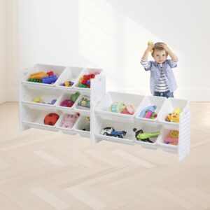 UNiPLAY 5 Tier Toy Storage Organizer with 15 Removable Bins, Re-Configurable Base, Multi-Functional for Books, Building Blocks, School Materials, Toys, or Garage Storage with Baseplate Board Frame