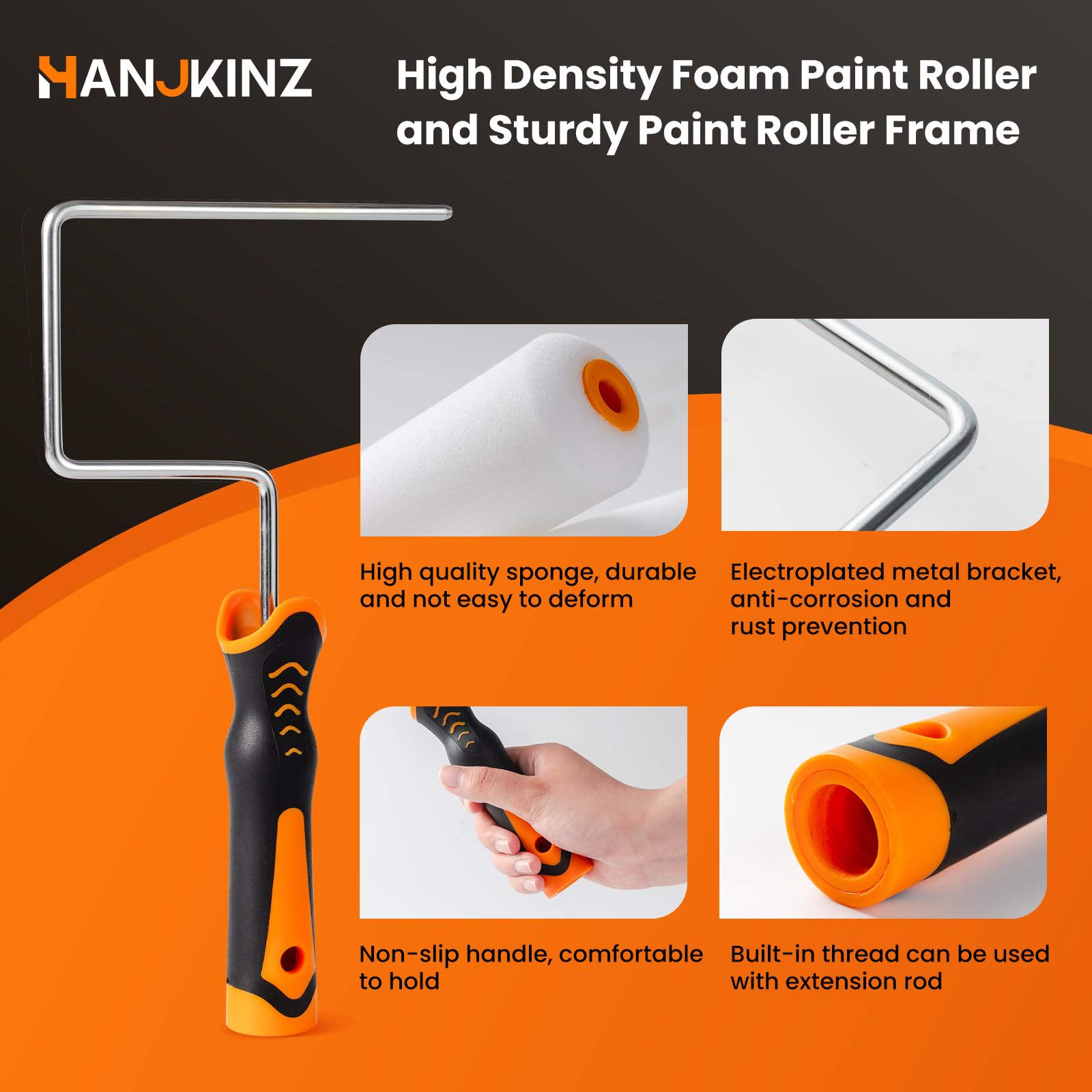 HANJKINZ Paint Roller Kit, 12 Pcs 6 Inch Small Paint Roller Kit with High-Density Foam Paint Roller, Paint Tray, Paint Tray Liner, Roller Frame, Mini Paint Roller for Painting Wall, Door, Cabinet