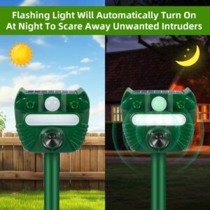 Ultrasonic Animal Repellent Outdoor Solar Animal Repeller with Motion Detection&Strobe Flashing Light Sensor Deer Repellent Devices Cat Deterrent for Rabbit Raccoon Squirrel Repellent for Yard (2)