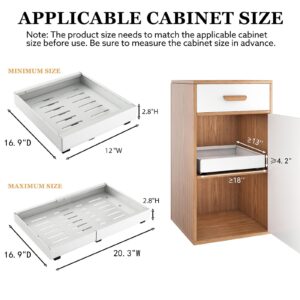 Expandable(12"-20.3") Pull Out Cabinet Organizer, Heavy Duty Slide Out Drawers for Kitchen Cabinets with Adhesive Nano Film 1pack Cabinet Pull Out Shelves For Kitchen Bathroom Pantry(White,16.9"Deep)