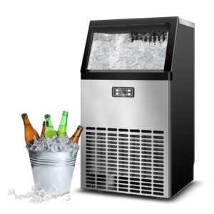 erivess 120lbs/24h commercial ice maker machine, 48 cubes/11mins stainless steel under counter ice machine with 33lbs ice storage capacity, self-clean freestanding ice maker