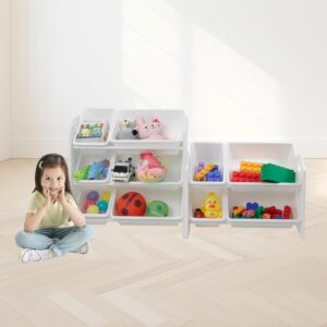 UNiPLAY 5 Tier Toy Storage Organizer with 10 Removable Bins, Re-Configurable Base, Multi-Functional for Books, Building Blocks, School Materials, Toys, or Garage Storage with Baseplate Board Frame