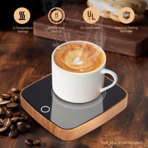 Coffee Cup Warmer, 3 Temperature Setting Electric Coffee Cup Warmer for Desk (No Cup) - Ideal Coffee Gifts Accessories Keep Beverages Mug Warmer (Wood Grain)